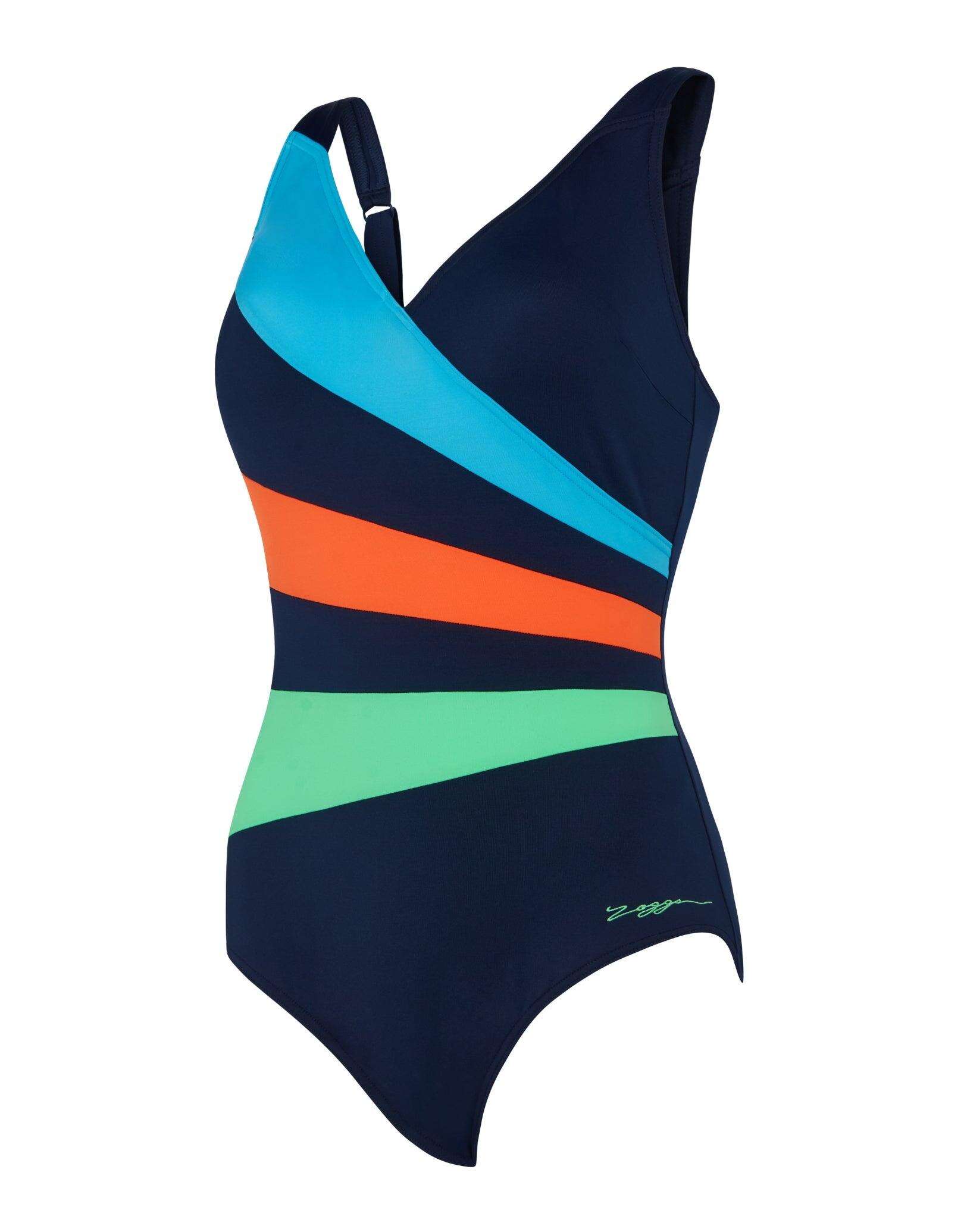 Zoggs Elegance Wrap Panel Classicback Swimsuit - Blue/Orange/Green 4/5