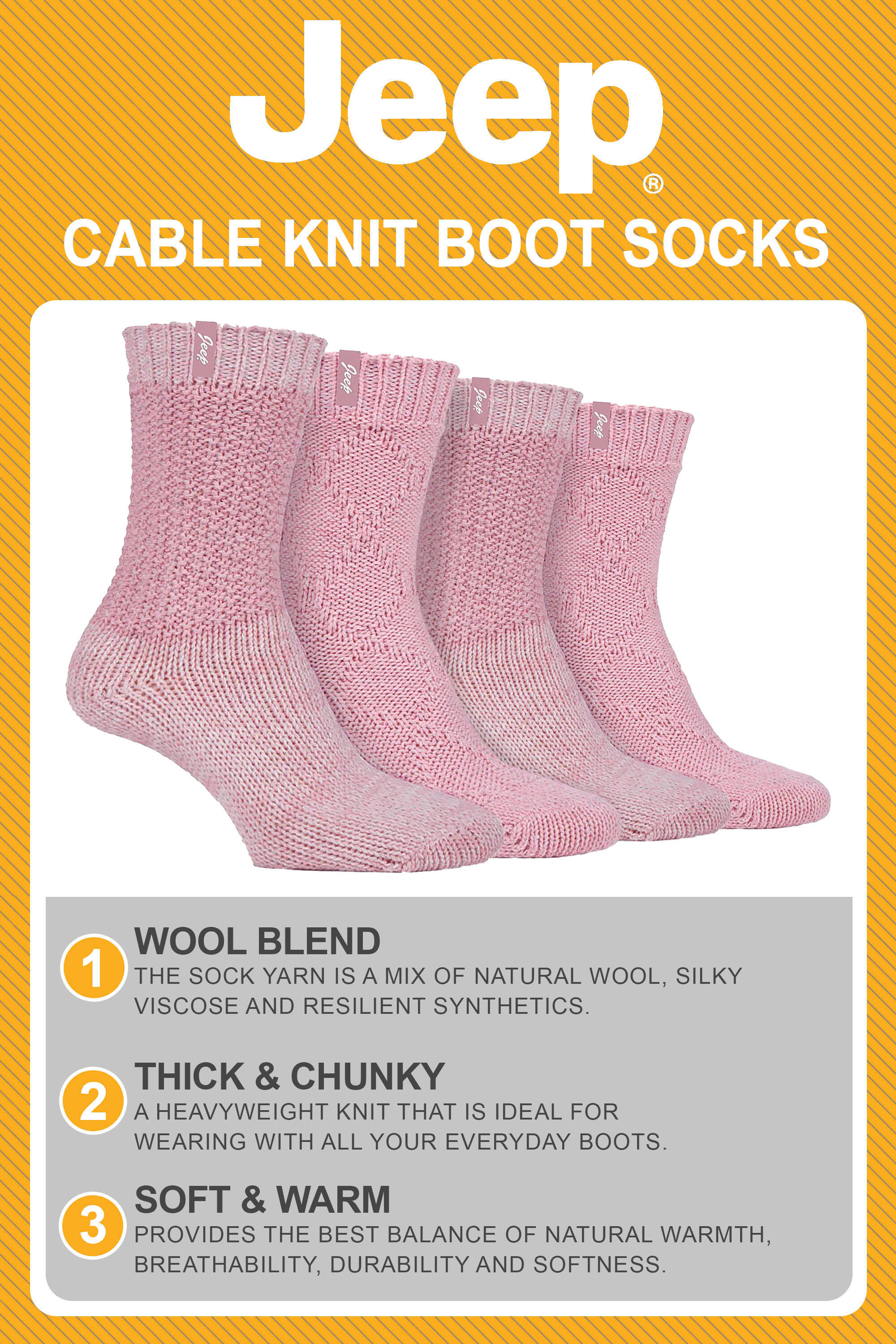 Ladies 4 Pack Wool Boot Socks | Casual Cable Knit Socks for Winter 6/6