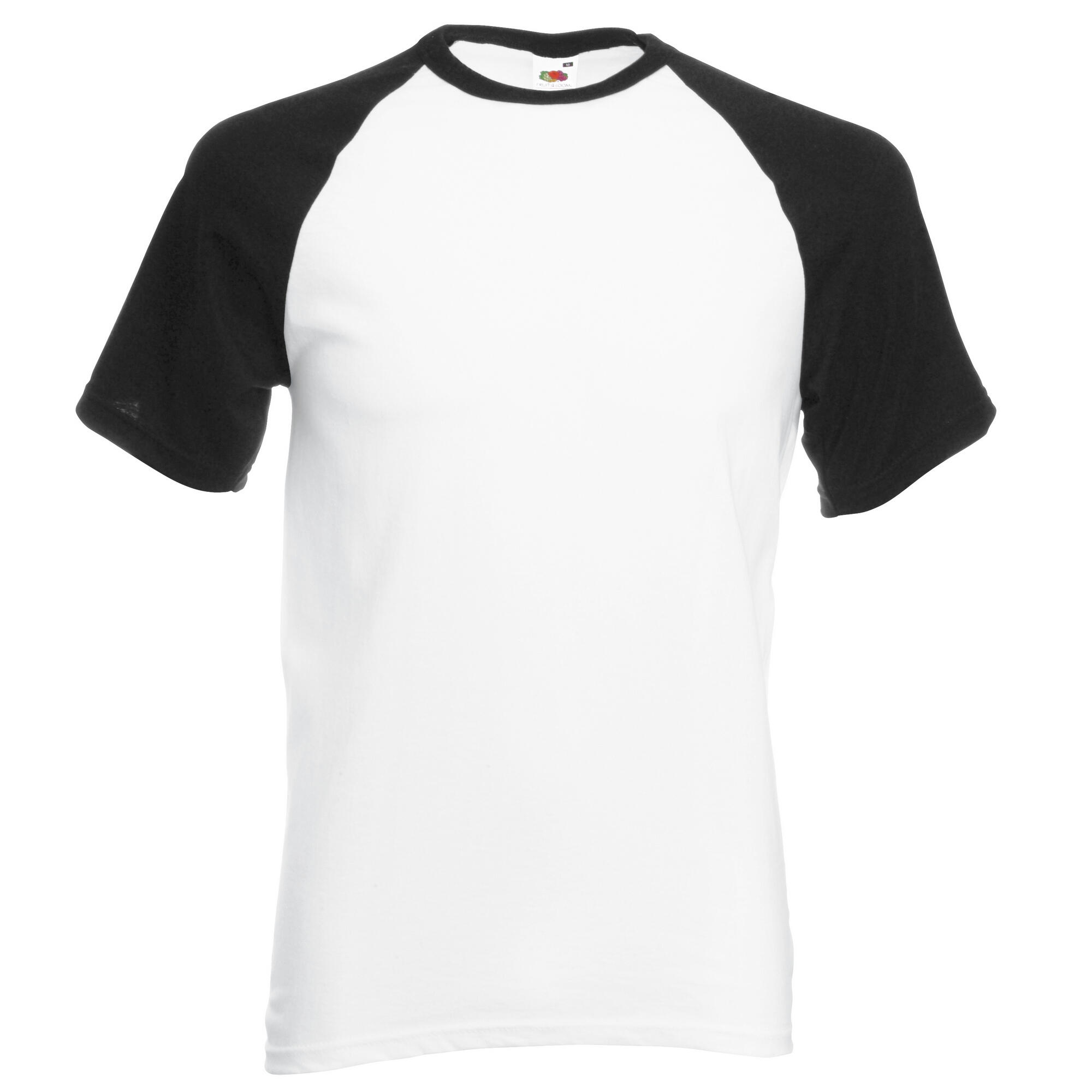FRUIT OF THE LOOM Mens Short Sleeve Baseball TShirt (White/Black)