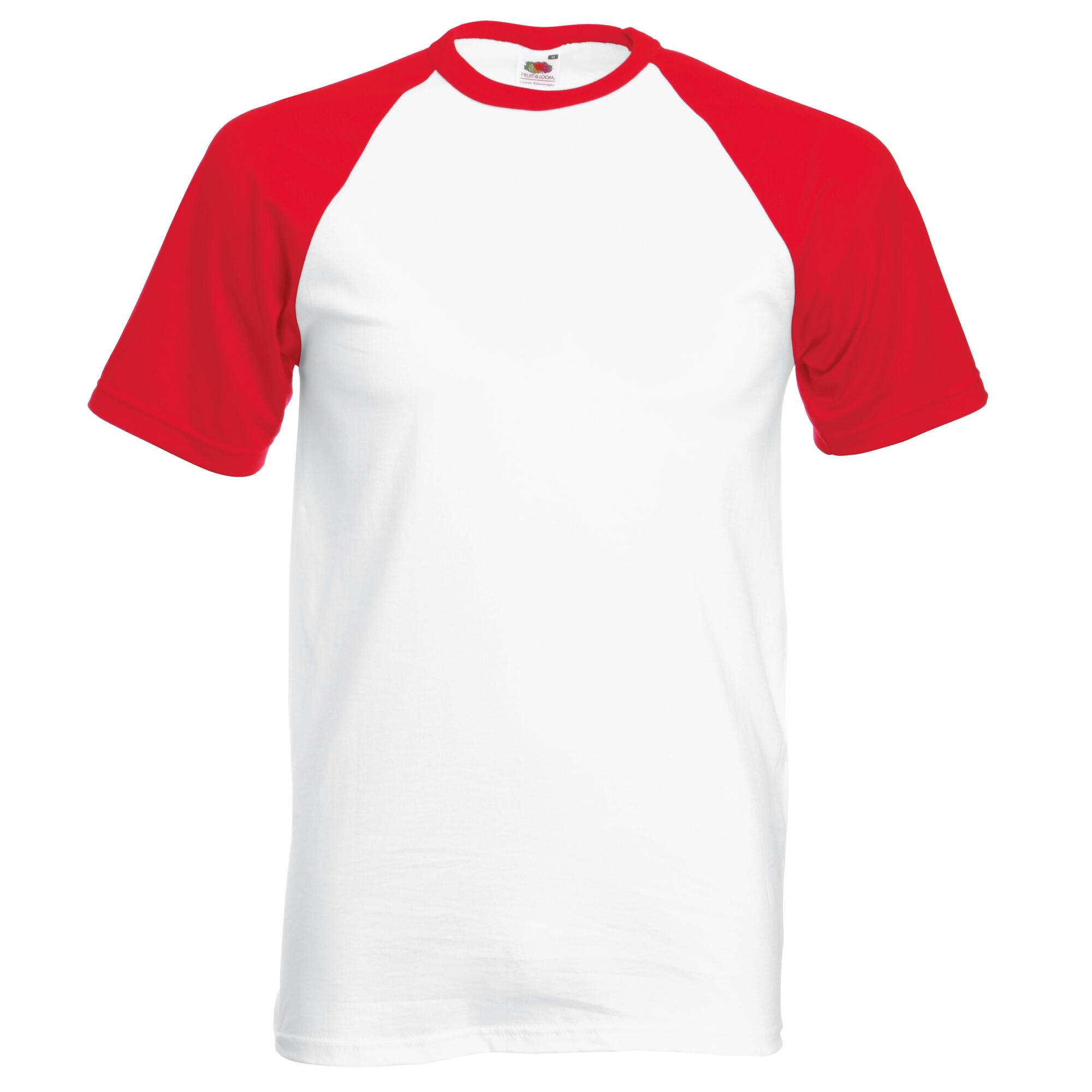 FRUIT OF THE LOOM Mens Short Sleeve Baseball TShirt (White/Red)