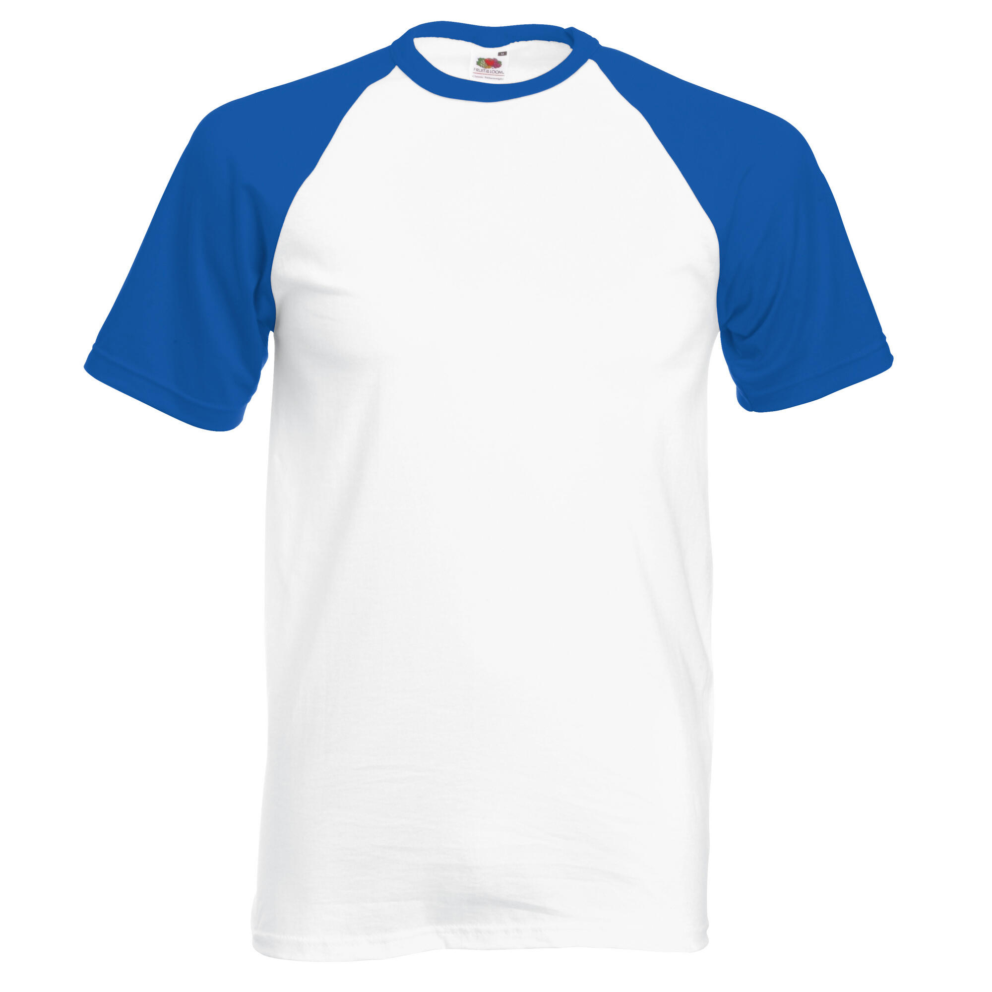 FRUIT OF THE LOOM Mens Short Sleeve Baseball TShirt (White/Royal Blue)