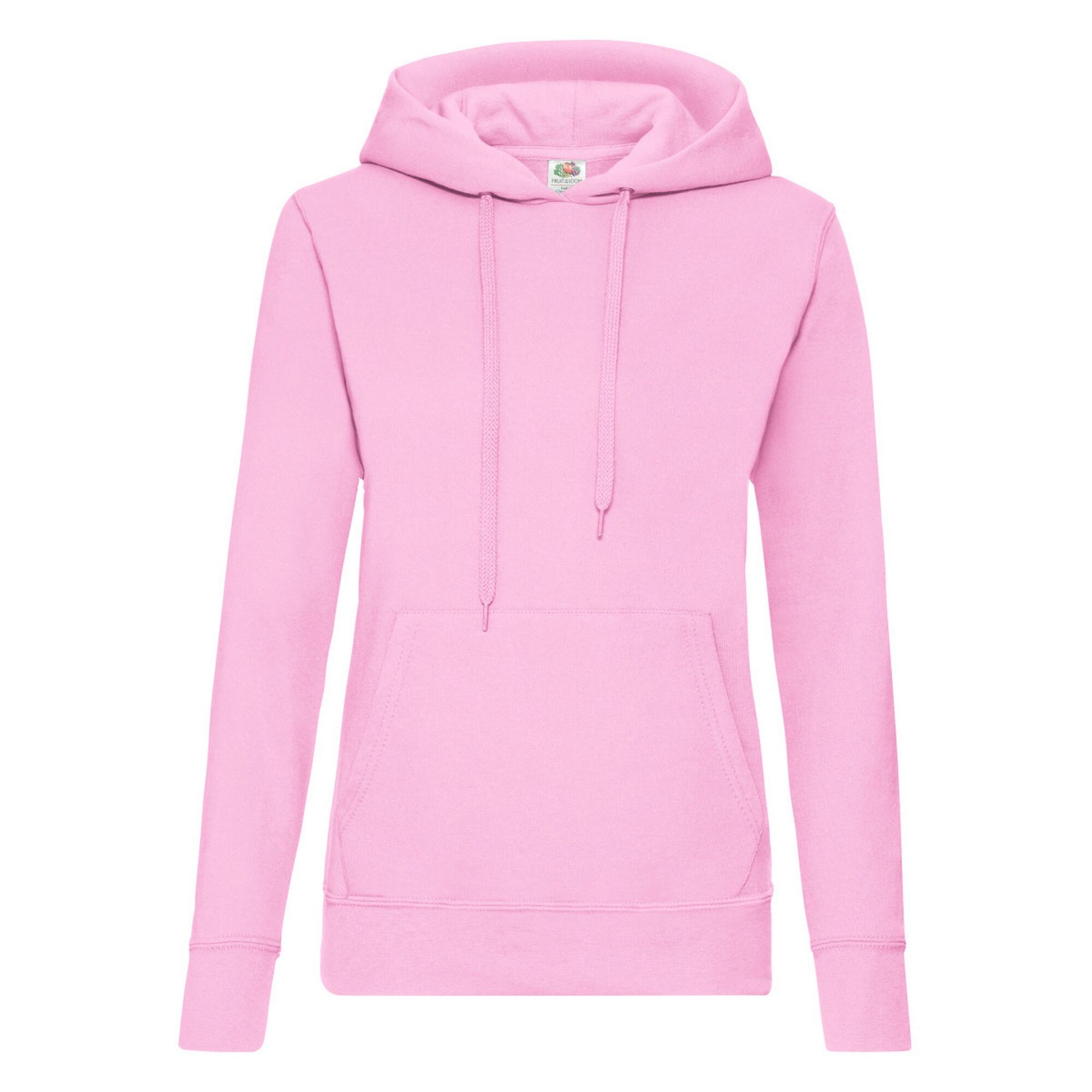 FRUIT OF THE LOOM Ladies Lady Fit Hooded Sweatshirt / Hoodie (Light Pink)