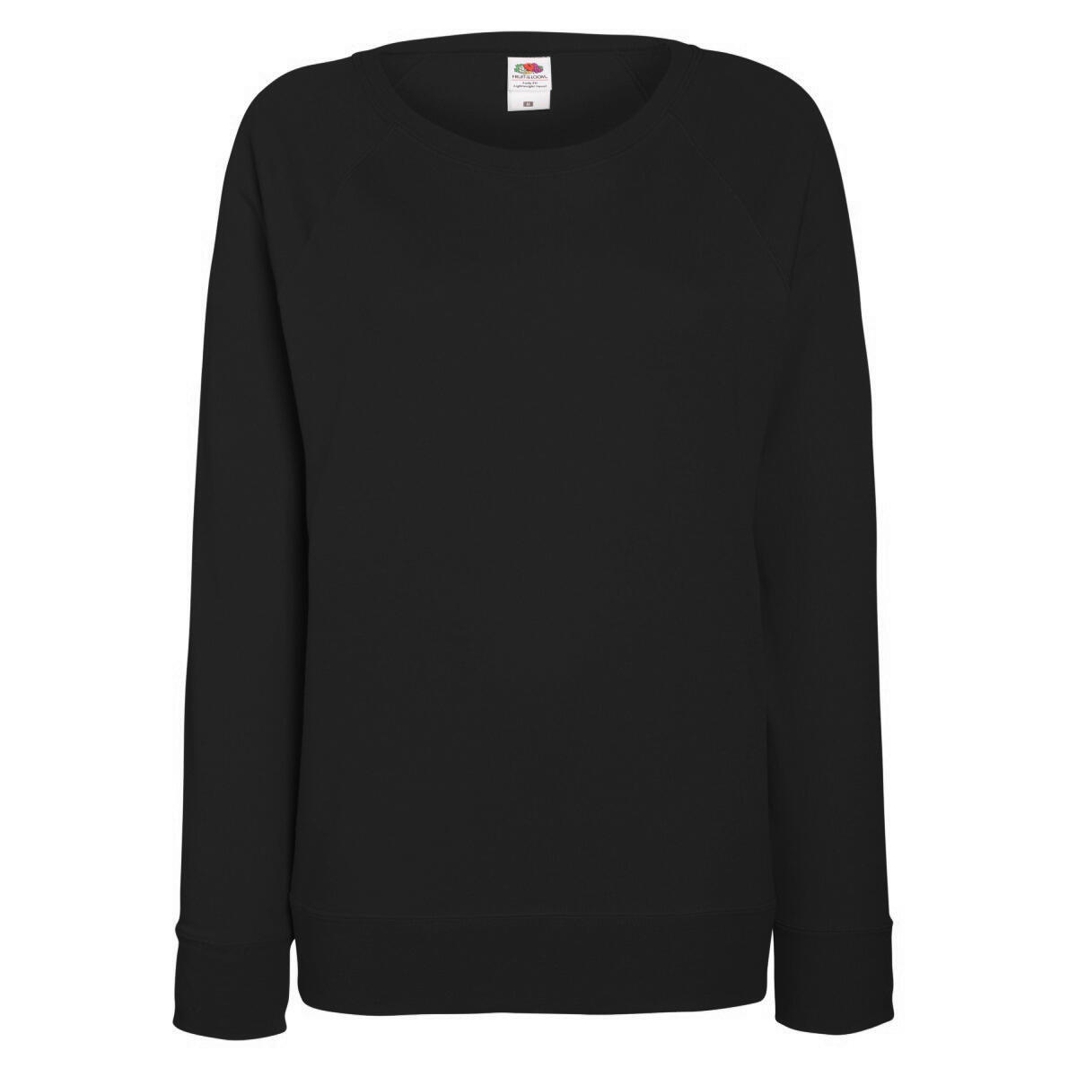 FRUIT OF THE LOOM Ladies Fitted Lightweight Raglan Sweatshirt (240 GSM) (Black)