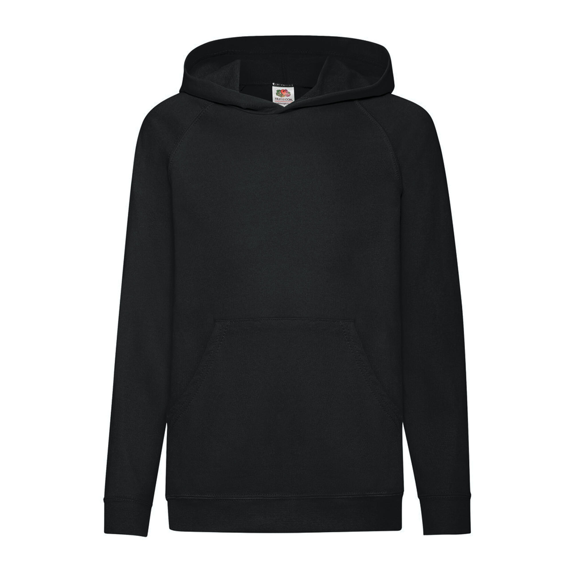 FRUIT OF THE LOOM Childrens Unisex Lightweight Hooded Sweatshirt / Hoodie (Black)