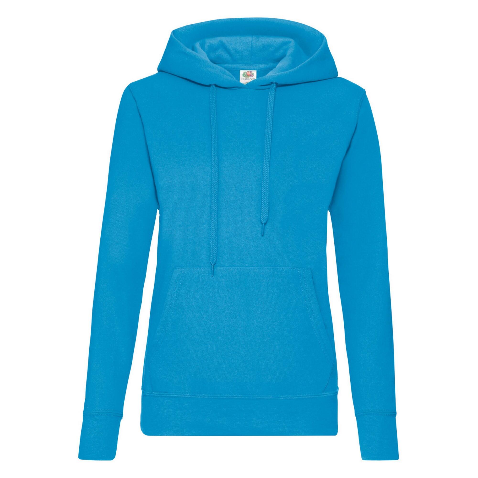 FRUIT OF THE LOOM Ladies Lady Fit Hooded Sweatshirt / Hoodie (Azure Blue)