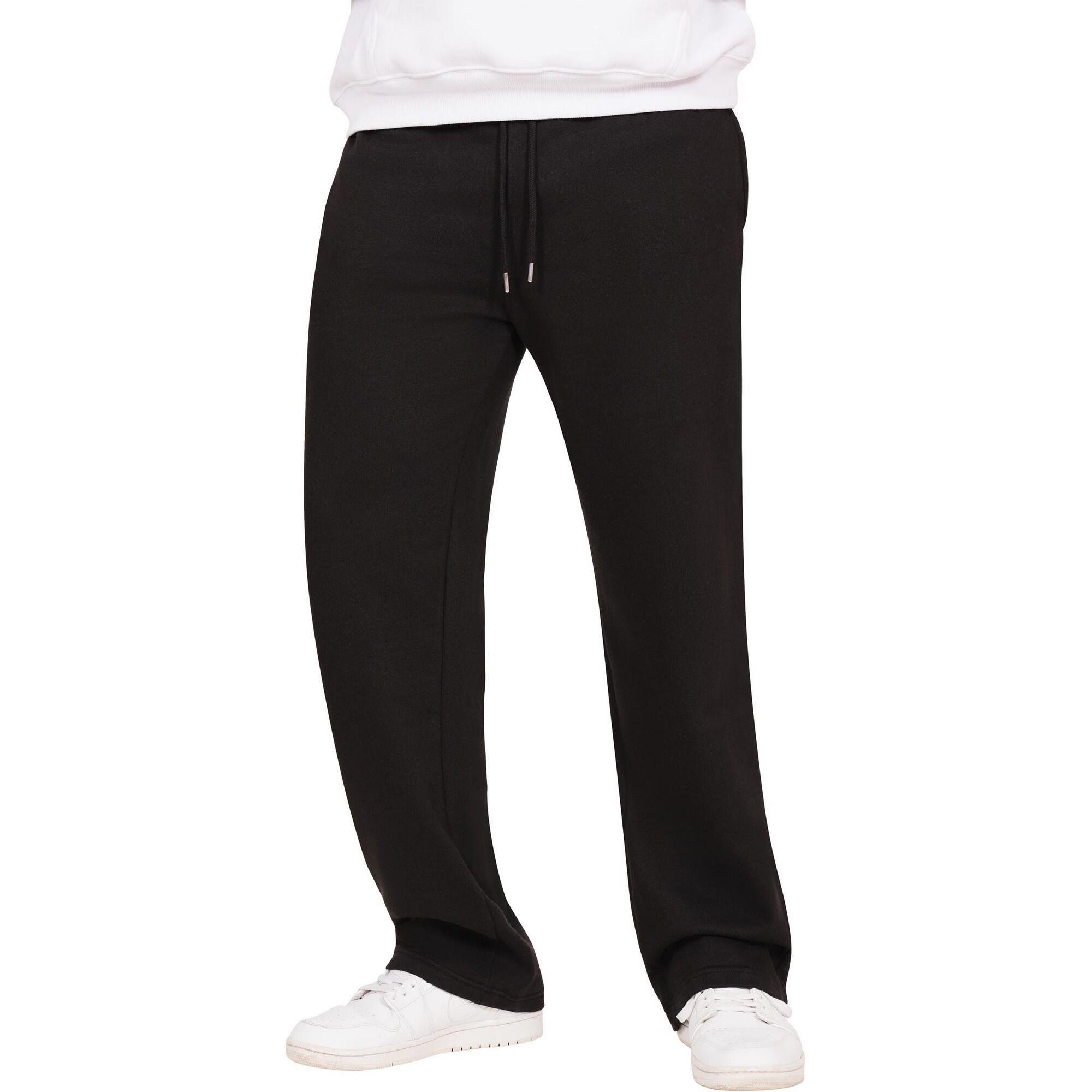 Mens Ringspun Cotton Relaxed Fit Jogging Bottoms (Black) 1/3
