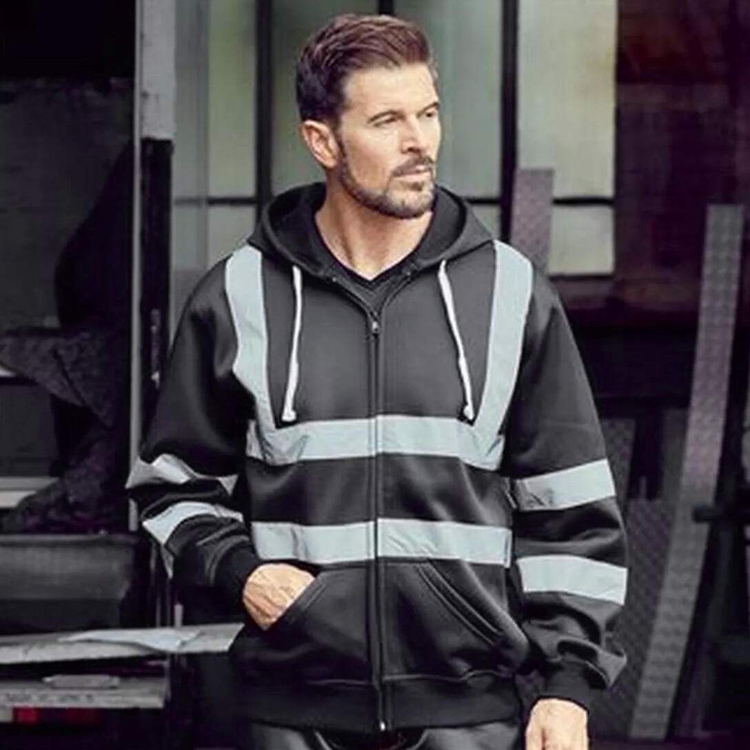 Mens Hi Vis Reflective Hoodie (Black) 2/2