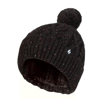 Bonnet chaud en tricot torsadé épais à pompons pour femme