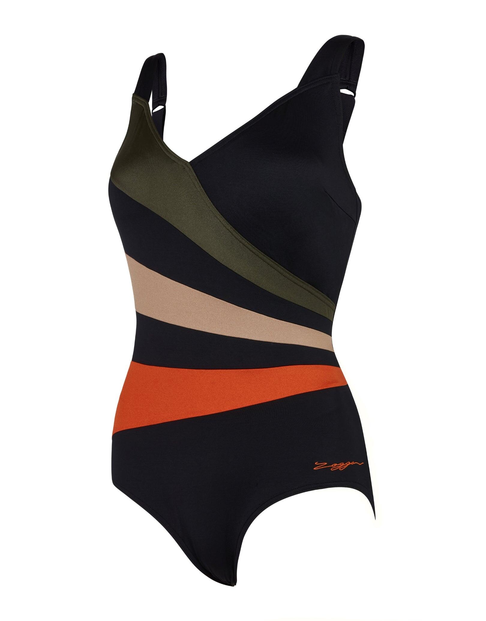 Zoggs Dream Wrap Panel Classicback Swimsuit - Black/Green/Orange 4/5