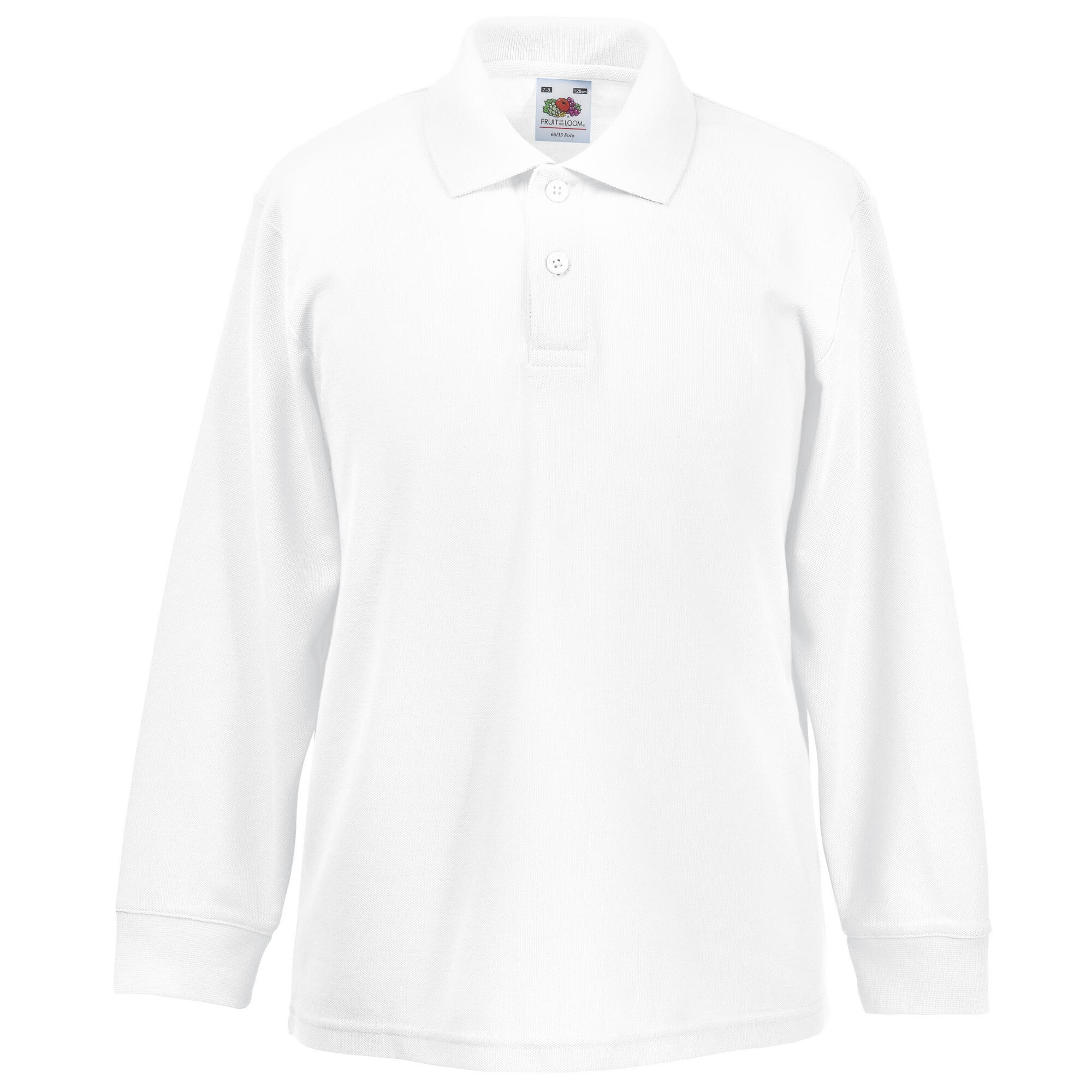 Polo Shirt, Langarm Kinder Weiß 3/3