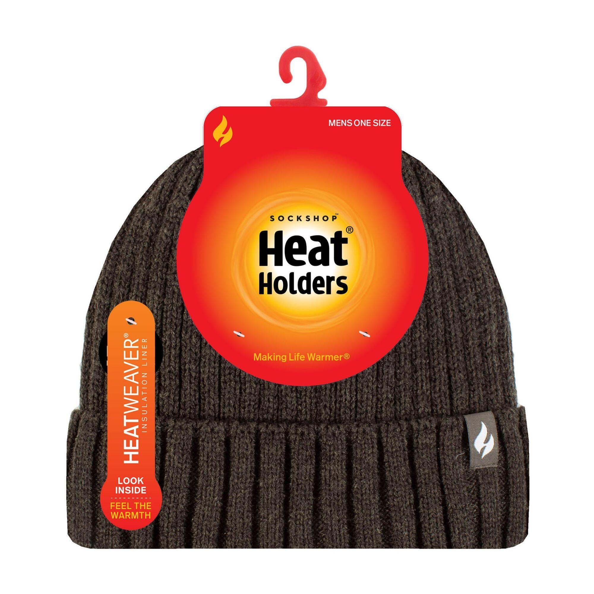 Mens Ribbed Knit Fleece Lined Turn Over Cuff Thermal Beanie Hat 2/6