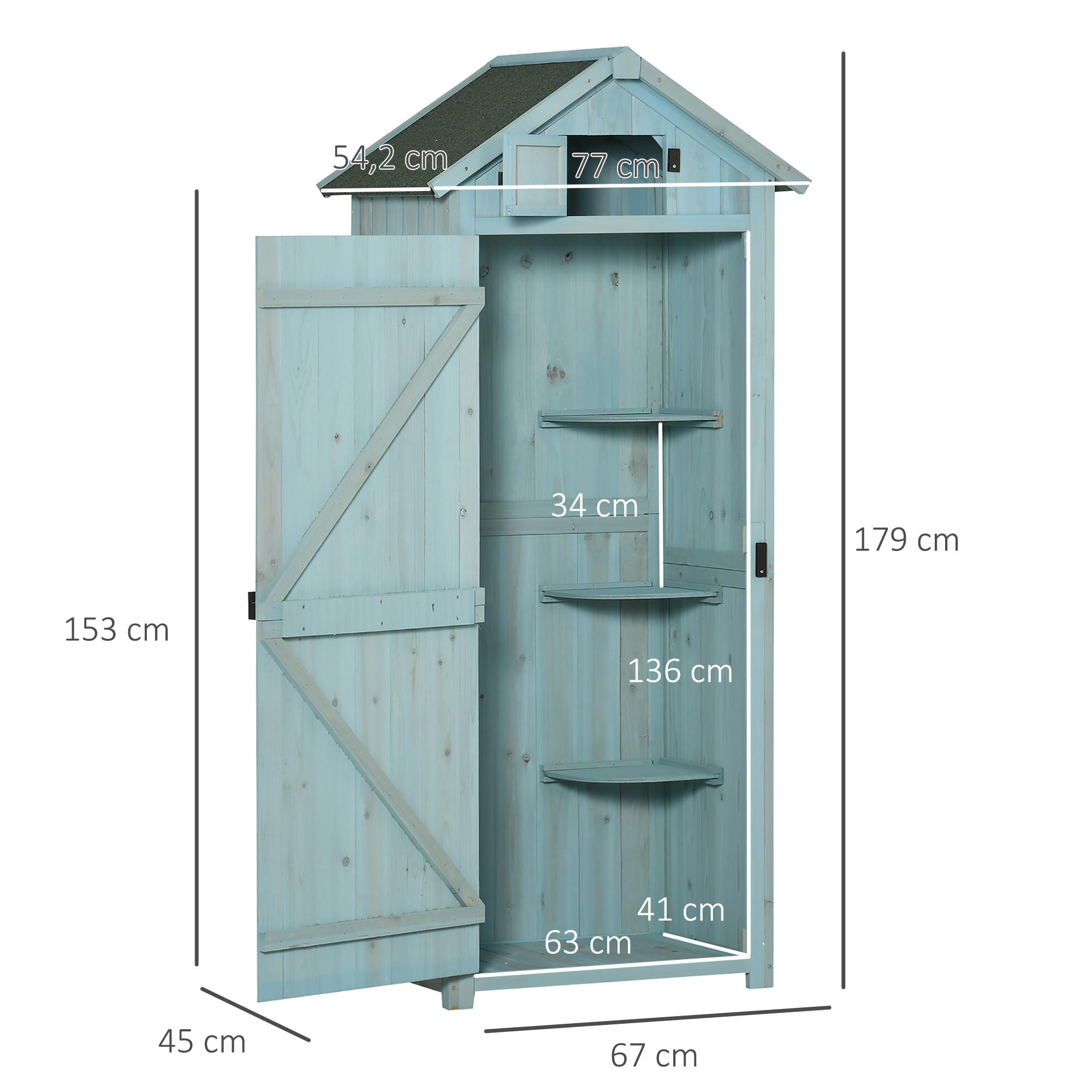 Armario equitación Outsunny 77x54.2x179 cm Azul Claro 3/7