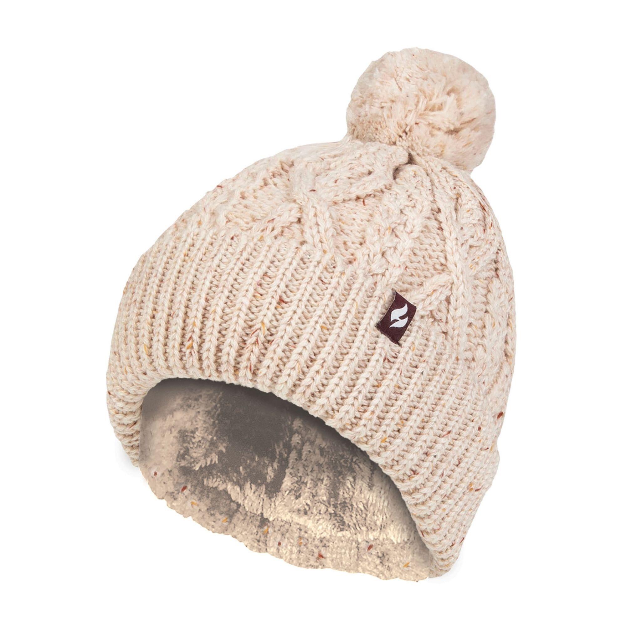 HEAT HOLDERS Cozy Pom Pom Bobble Hat for Women | Cable Knit Beanie with Fleece Lining