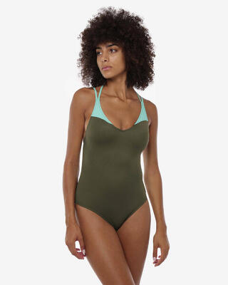 costume verde militare da donna in mat. sintetico da nuoto