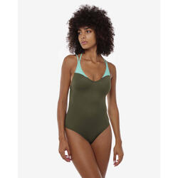 Maillot de bain synthétique vert militaire pour femme