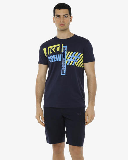 T-shirt de fitness en coton bleu marine et bleu ciel pour homme