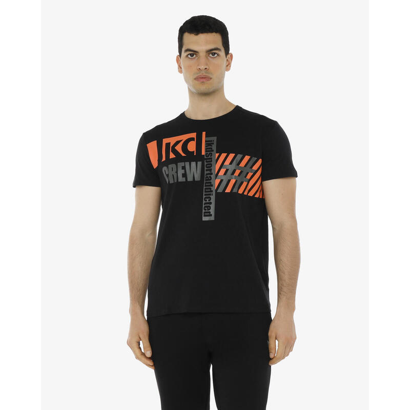 T-shirt de fitness en coton noir et orange pour homme