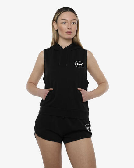 schwarzes Damen-Sweatshirt aus synthetischem Material für Fitness