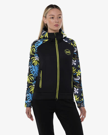 Sweat-shirt de fitness synthétique noir et multicolore pour femme