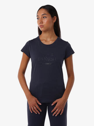 Marineblaues Fitness-T-Shirt aus Baumwolle für Damen
