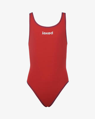 costume rosso e blu da bambina in mat. sintetico da nuoto