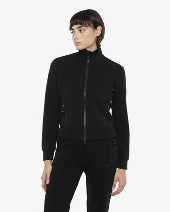 schwarzes Damen-Sweatshirt aus synthetischem Material für Fitness