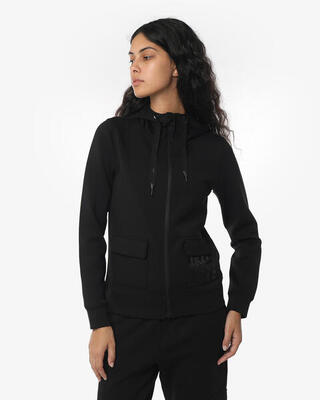 schwarzes Damen-Sweatshirt aus synthetischem Material für Fitness