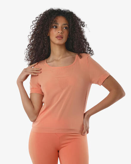 T-shirt corail femme en matière synthétique pour le fitness