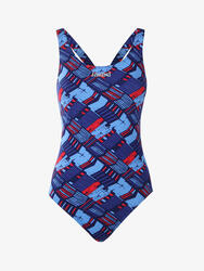 Maillot de bain femme bleu fluo et rouge en mat. natation synthétique