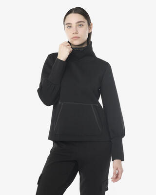 schwarzes Damen-Sweatshirt aus synthetischem Material für Fitness