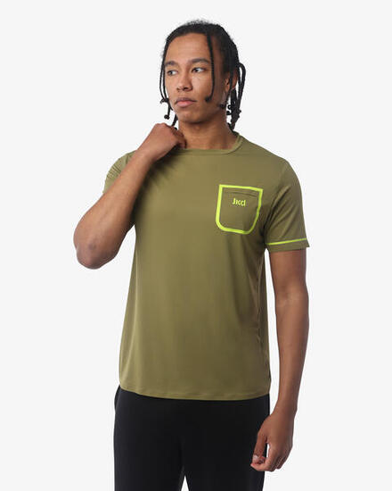 t-shirt verde militare da uomo in mat. sintetico da fitness