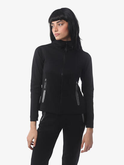 schwarzes Damen-Sweatshirt aus synthetischem Material für Fitness