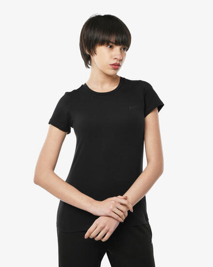 t-shirt nero da donna in cotone da fitness