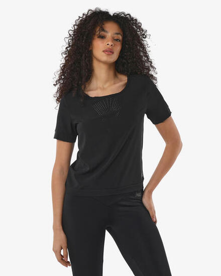 T-shirt de fitness synthétique noir pour femme