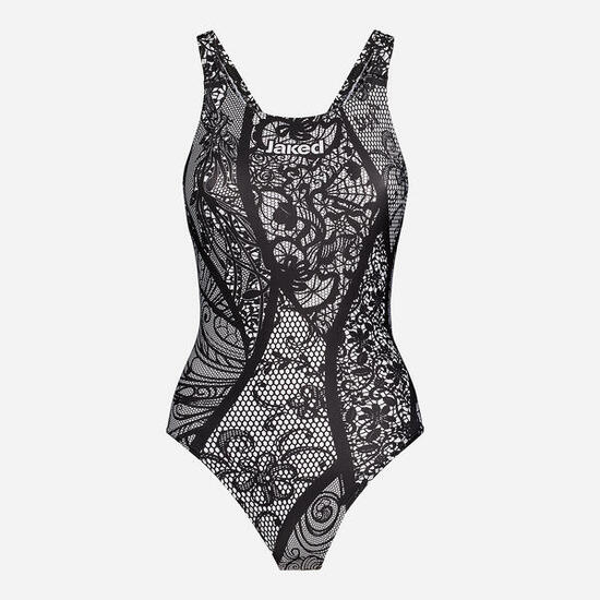 costume da piscina nero da donna in mat. sintetico da nuoto