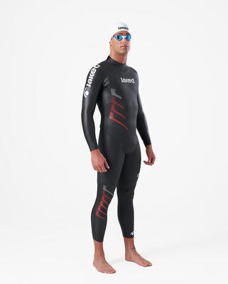 Schwarz-roter Synthetik-Neoprenanzug für Herren zum Schwimmen und Triathlon