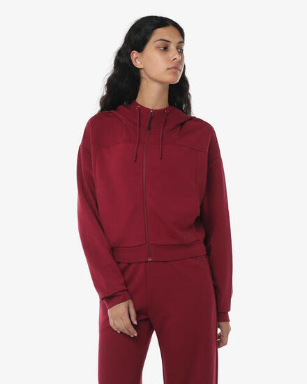 Burgunderfarbenes Damen-Sweatshirt aus synthetischem Material für Fitness