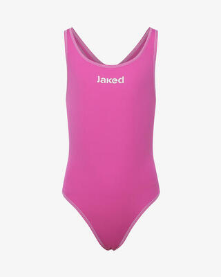 costume rosso e blu da bambina in mat. sintetico da nuoto