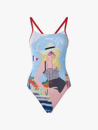 Maillot de bain mat bleu pour femme. natation synthétique