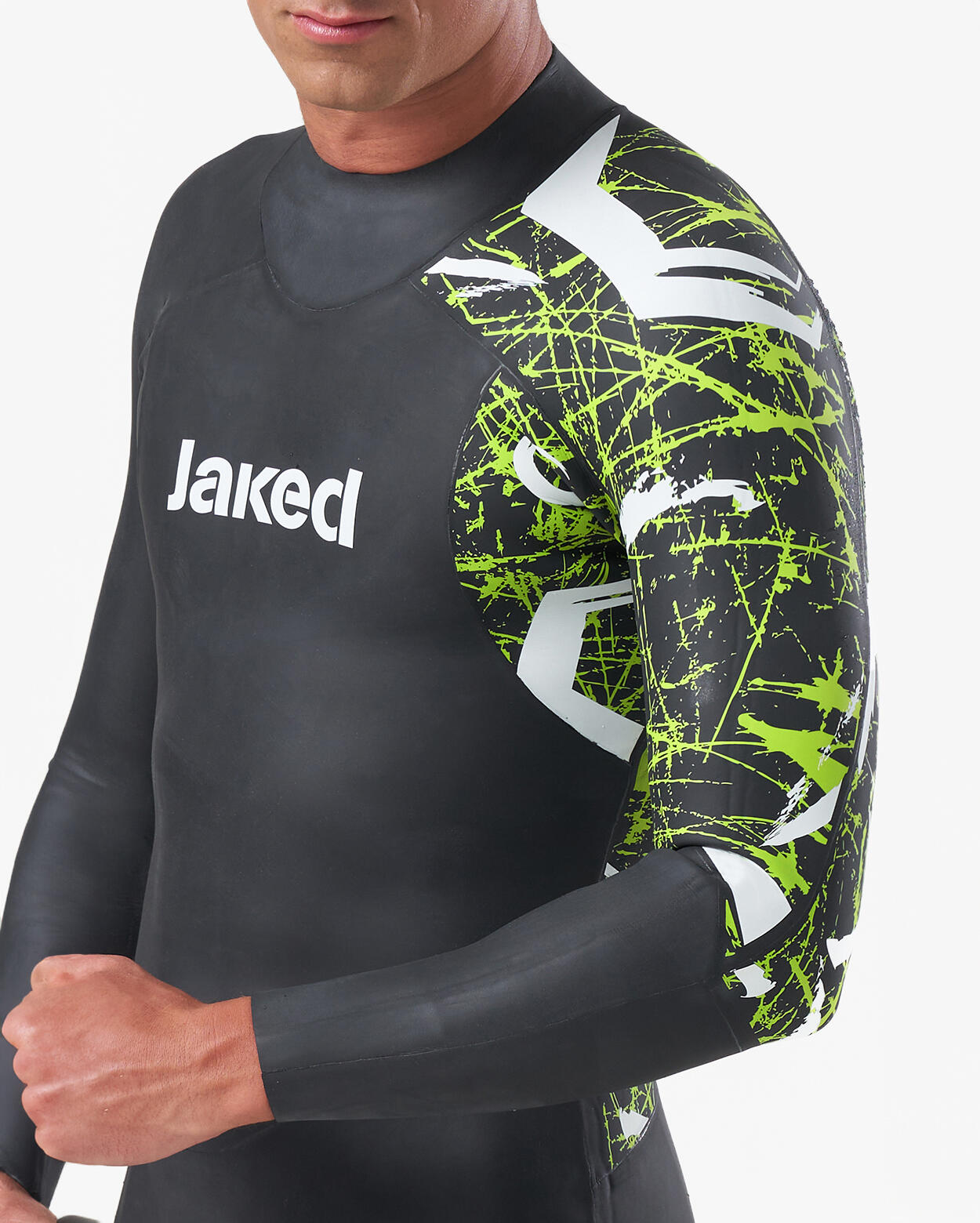 Groen en wit synthetisch wetsuit voor heren, geschikt voor zwemmen en triatlon 3/4