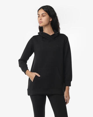 schwarzes Damen-Sweatshirt aus synthetischem Material für Fitness