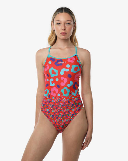 costume da piscina aranc e multi da donna in mat. sintetico da nuoto