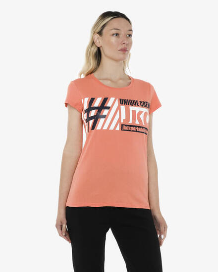 Korallenrotes Fitness-T-Shirt aus Baumwolle für Damen