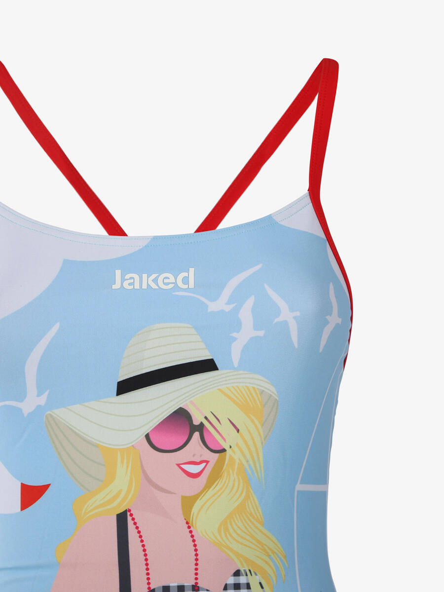 Bañador de color azul mate para mujer. natación sintética 4/4