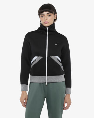 schwarzes Damen-Sweatshirt aus synthetischem Material für Fitness