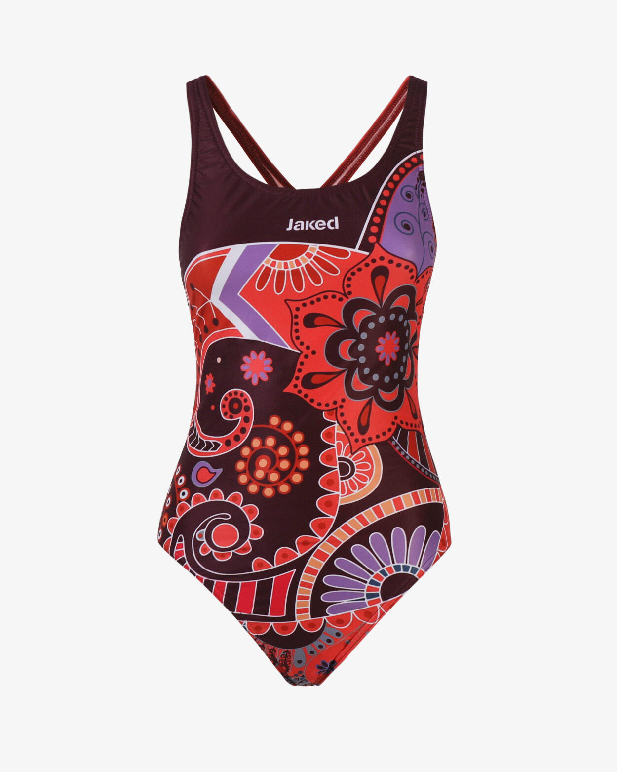 Bañador de mujer color burdeos y colchoneta multicolor. natación sintética 5/6