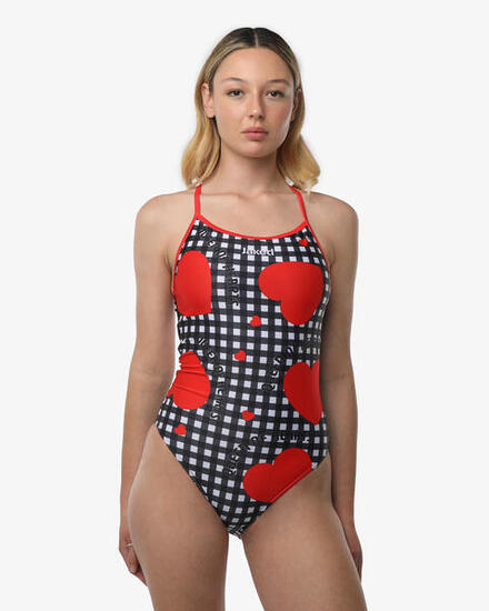 costume da piscina nero e multicolor da donna in mat. sintetico da nuoto