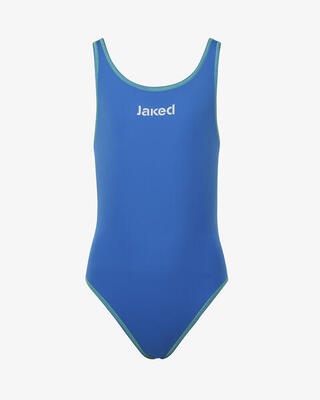 costume rosso e blu da bambina in mat. sintetico da nuoto