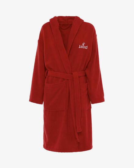 roter Fitness-Bademantel aus Baumwolle für Damen und Herren
