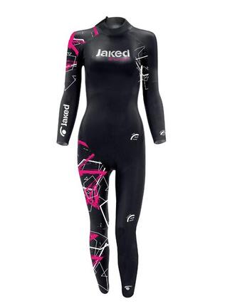 Schwarz-rosa Synthetik-Neoprenanzug für Damen zum Schwimmen und Triathlon